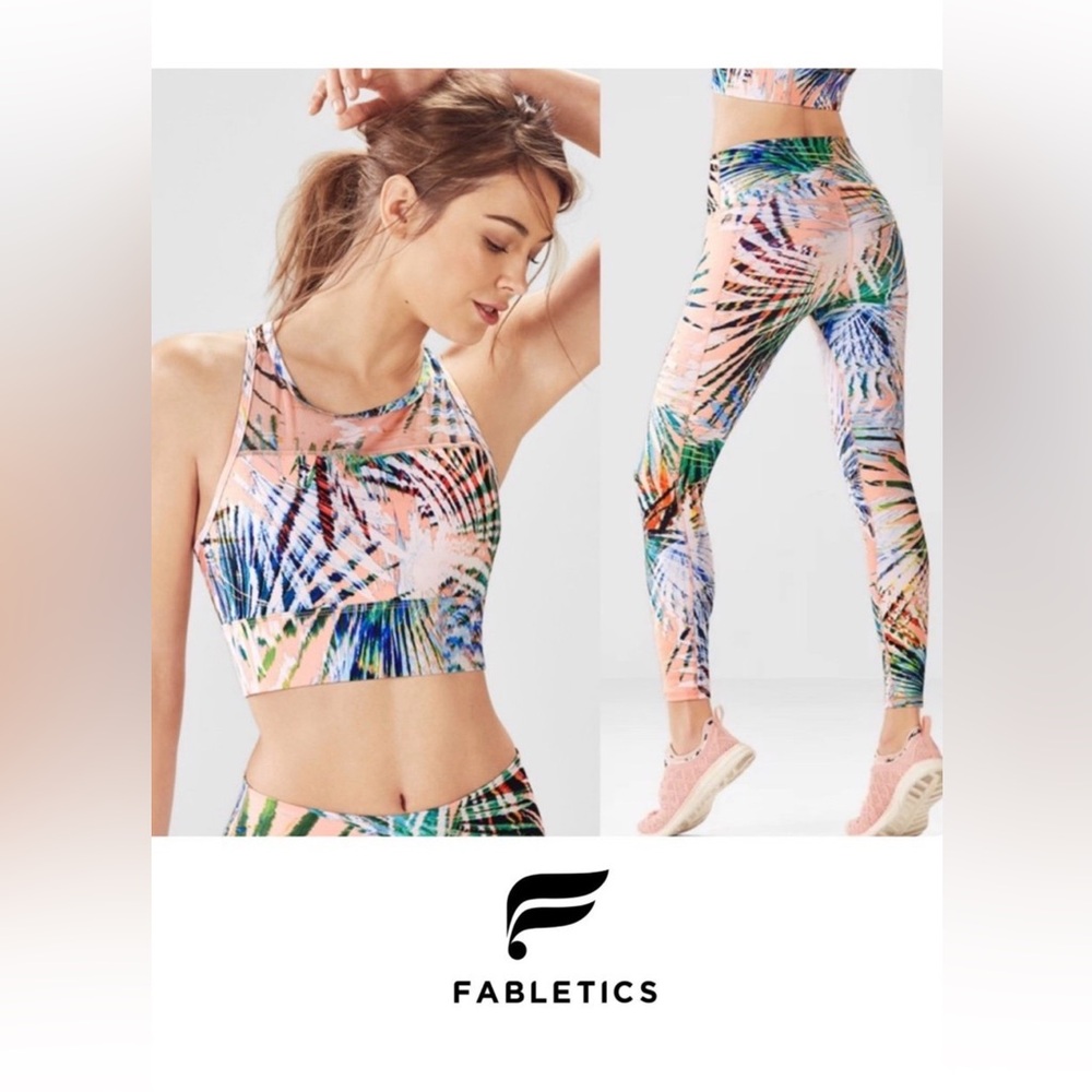 Fabletics Coral Tropical Palm Tree Set, Size L